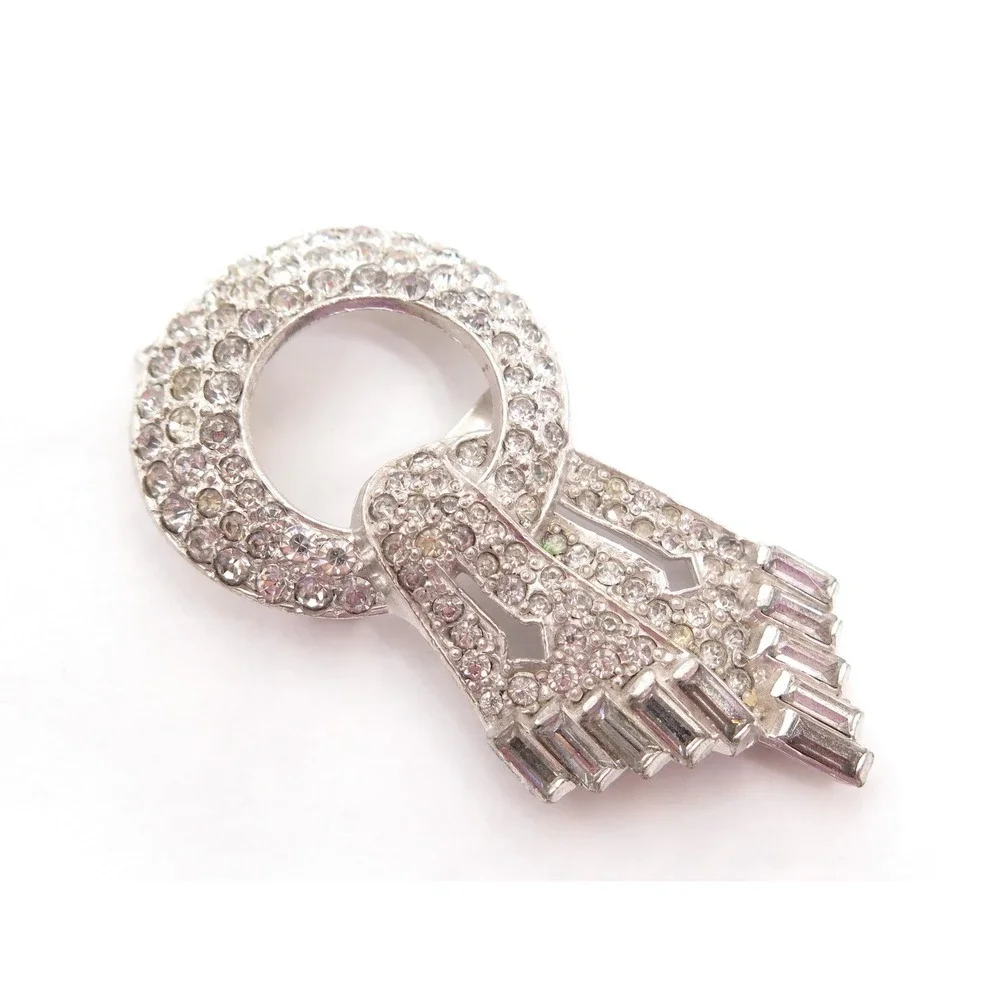 VINTAGE LARGE ART DECO CLEAR RHINESTONE BELT BUCKLE PIECE PART‎ RE-USE PENDANT